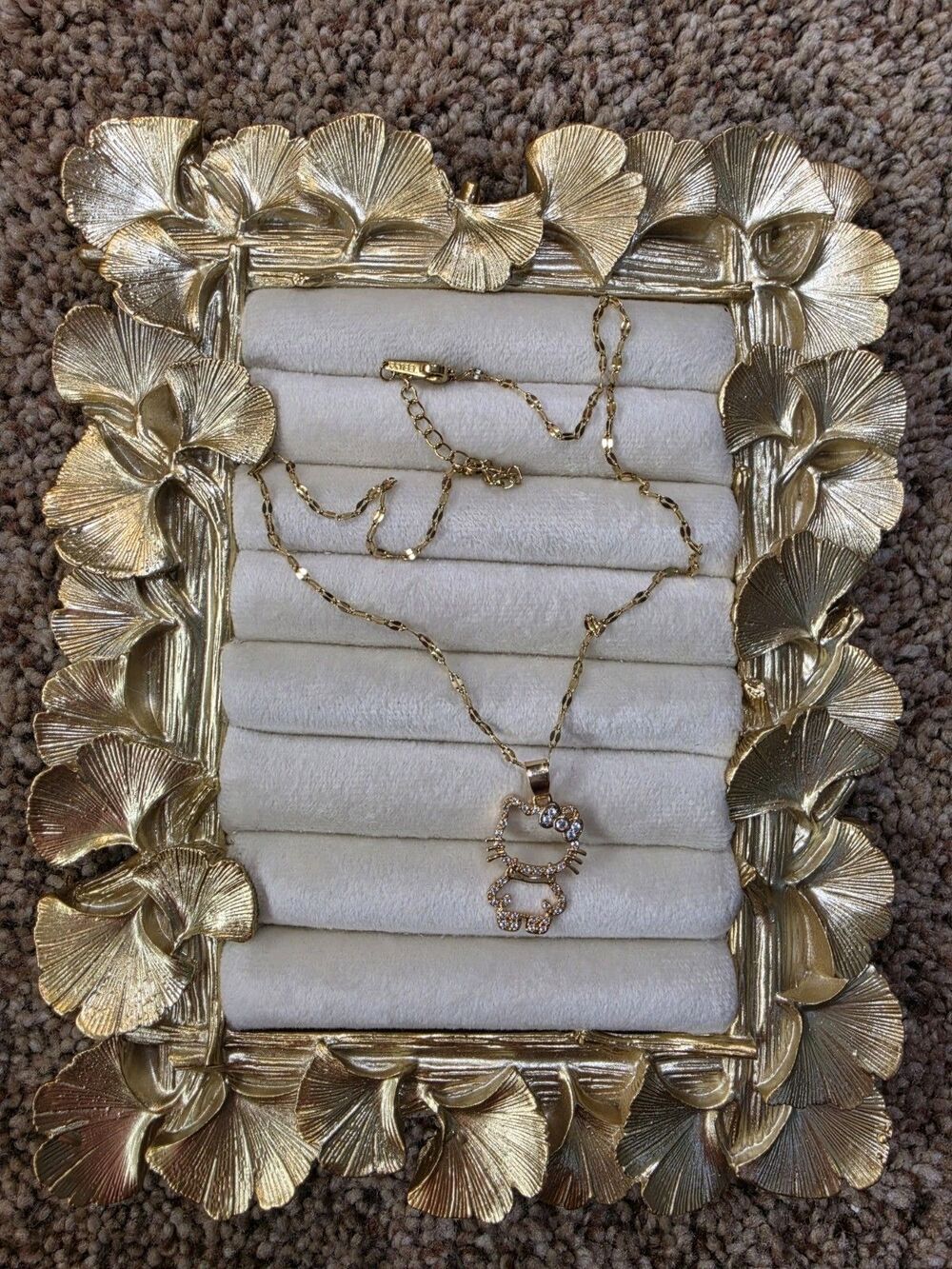 Sanrio Hello Kitty Gold Tone Metal Necklace with Rhinestone Pendant